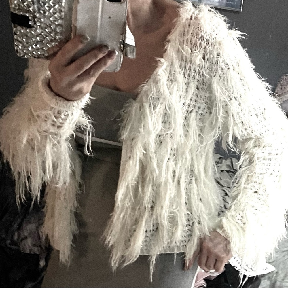 Elegant Cream Fuzzy Cardigan